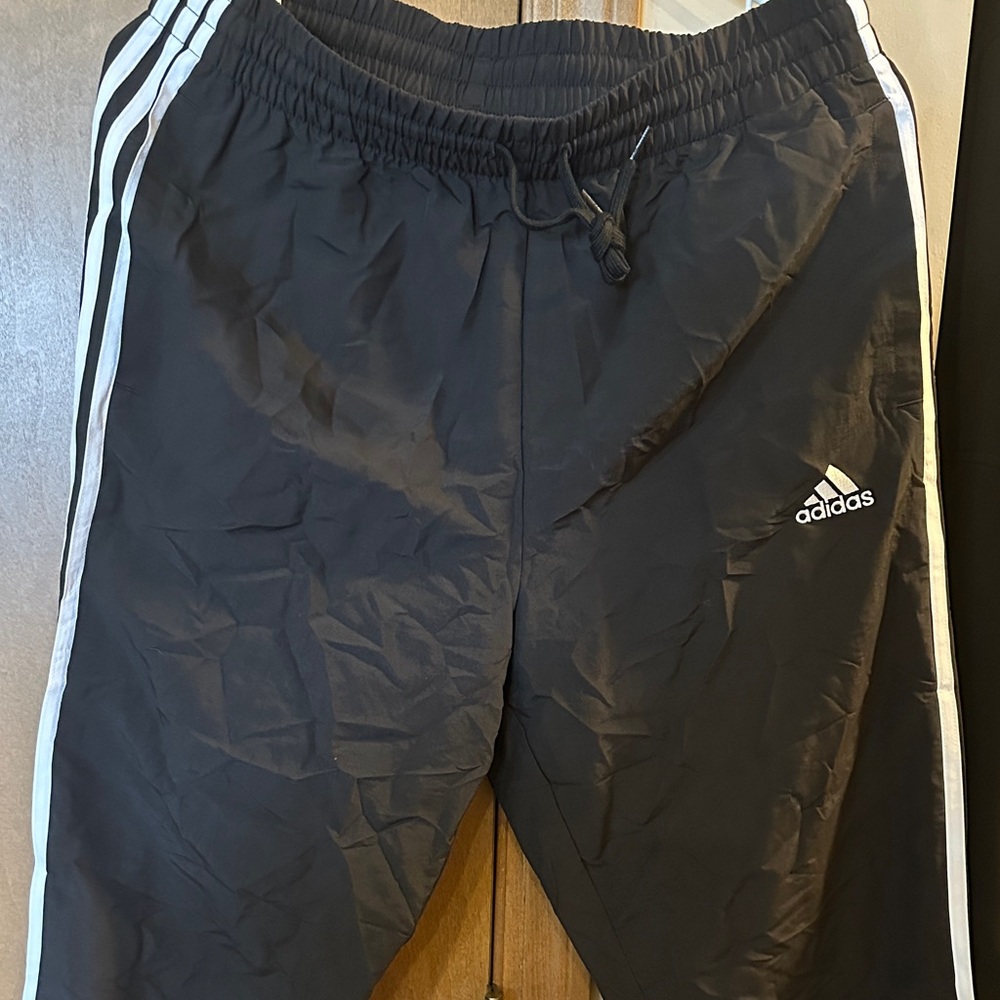 Adidas Kids Black Joggers with White Stripes